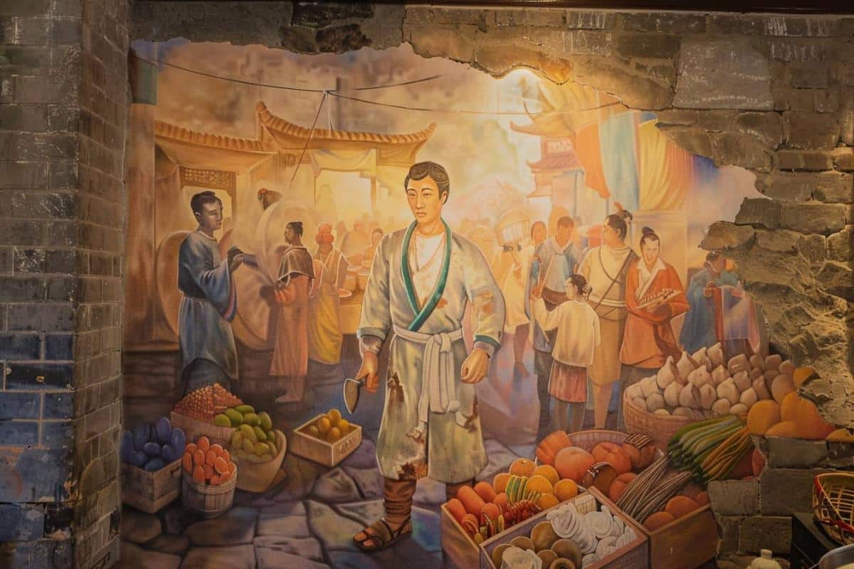 Un mystérieux personnage blond sur une fresque chinoise ancienne