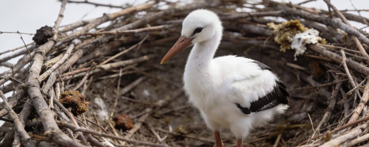 Jeune cigogne blanche debout dans un nid